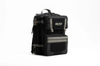 Black tactical backpack with RCNT logo, multiple compartments, and gray straps on white background